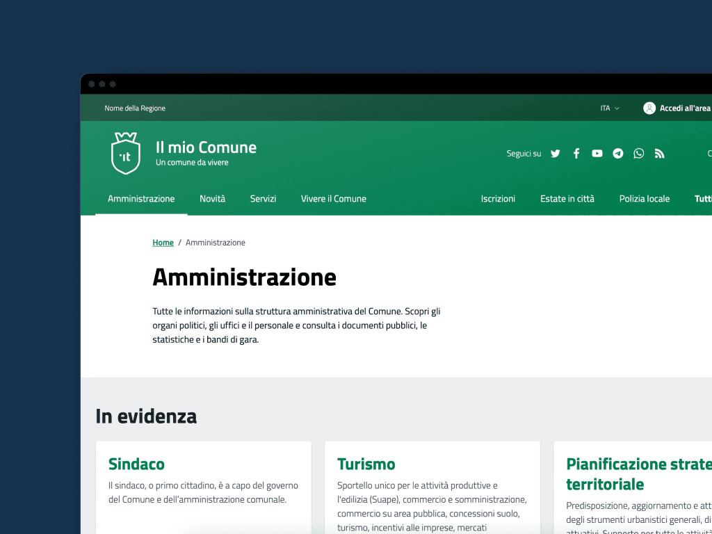 Anteprima del modello di sito per i Comuni